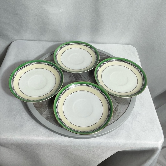 Vintage Noritake Roseara 5.5” Saucers Set of 4 Green & Ivory Japan 1930s - Picture 1 of 5